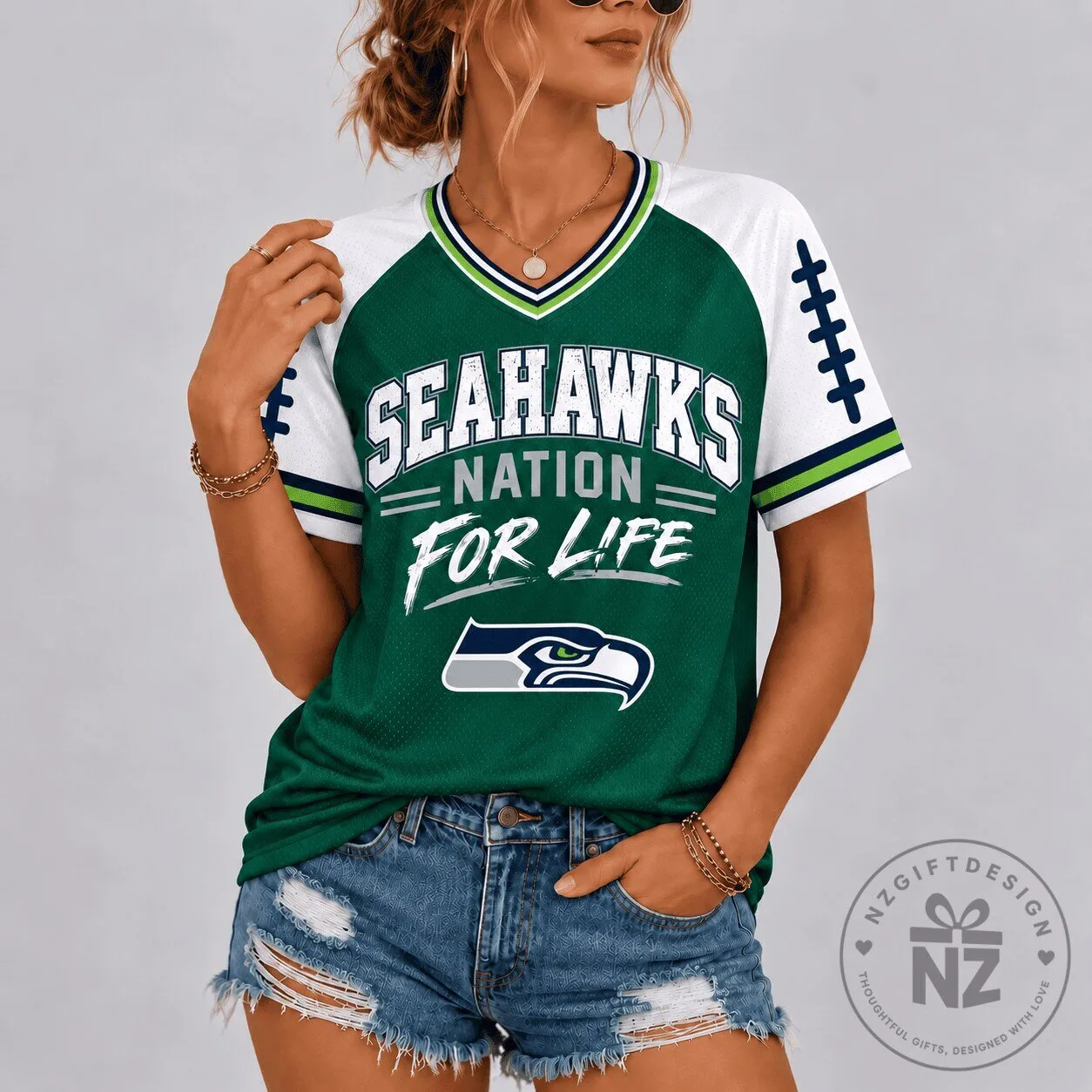 Seattle Seahawks Nation For Life Football Team Fan V-Neck Jersey