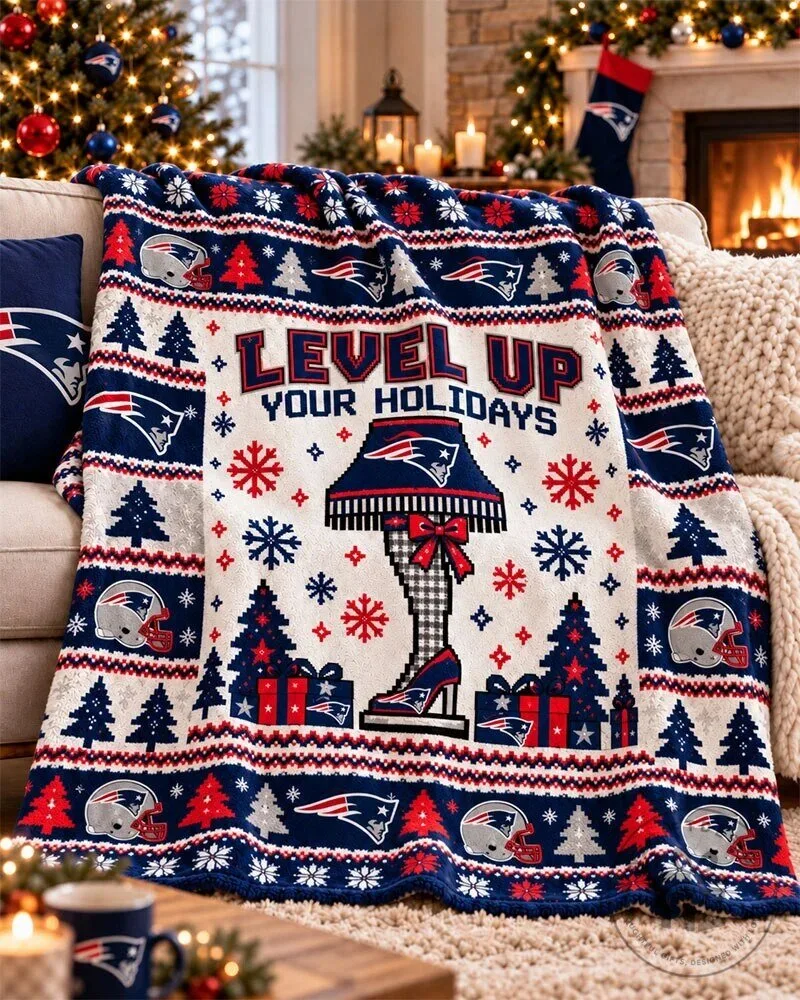 New England Patriots Level Up Your Holidays Christmas Ugly Sweater Blanket