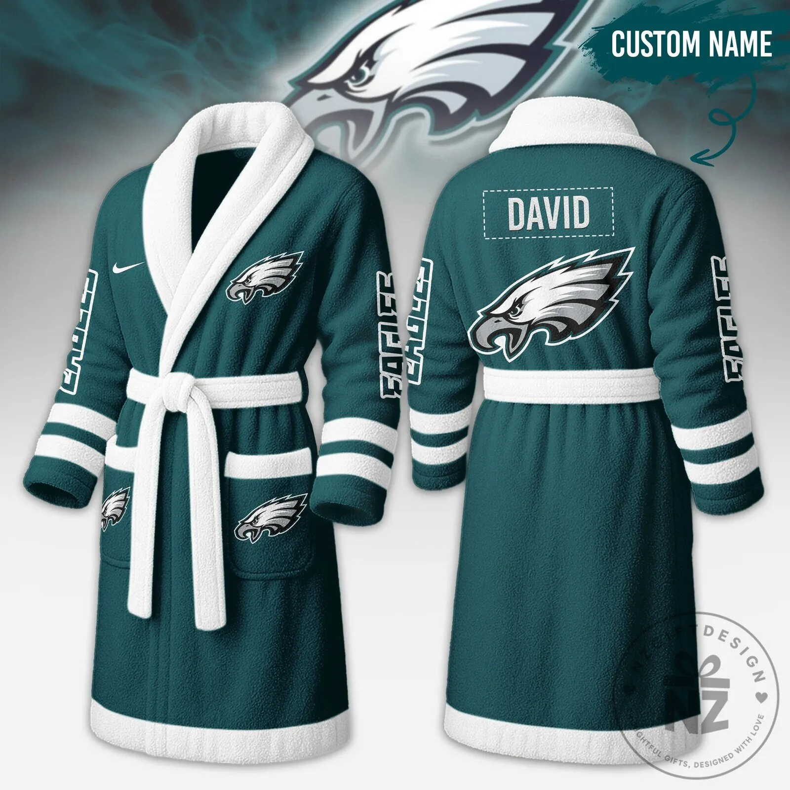 Philadelphia Eagles National Football League Custom Name Fleece Bathrobe 3 Philadelphia Eagles National Football League Custom Name Fleece Bathrobe