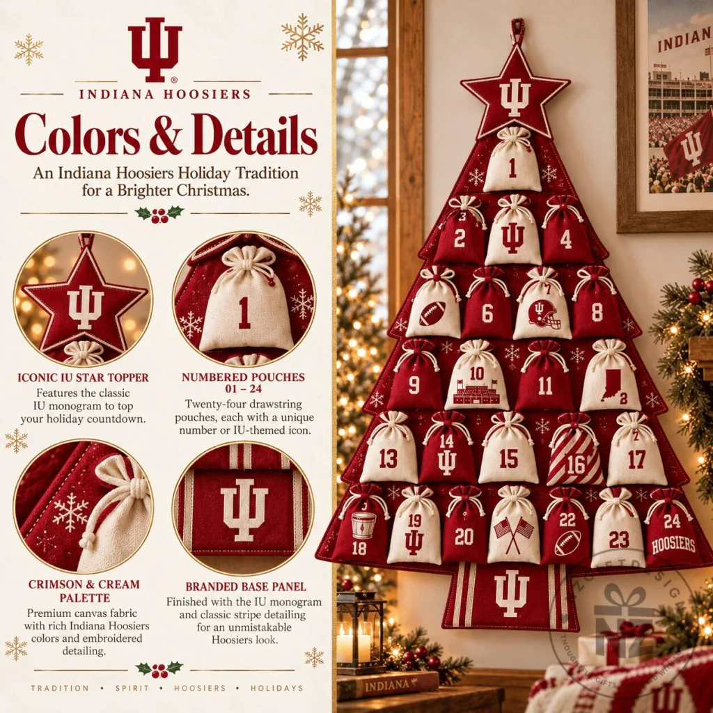 Indiana Hoosiers Christmas Tree Advent Countdown Calendar with Numbered Pouches Indiana Hoosiers Christmas Tree Advent Countdown Calendar with Numbered Pouches 2D