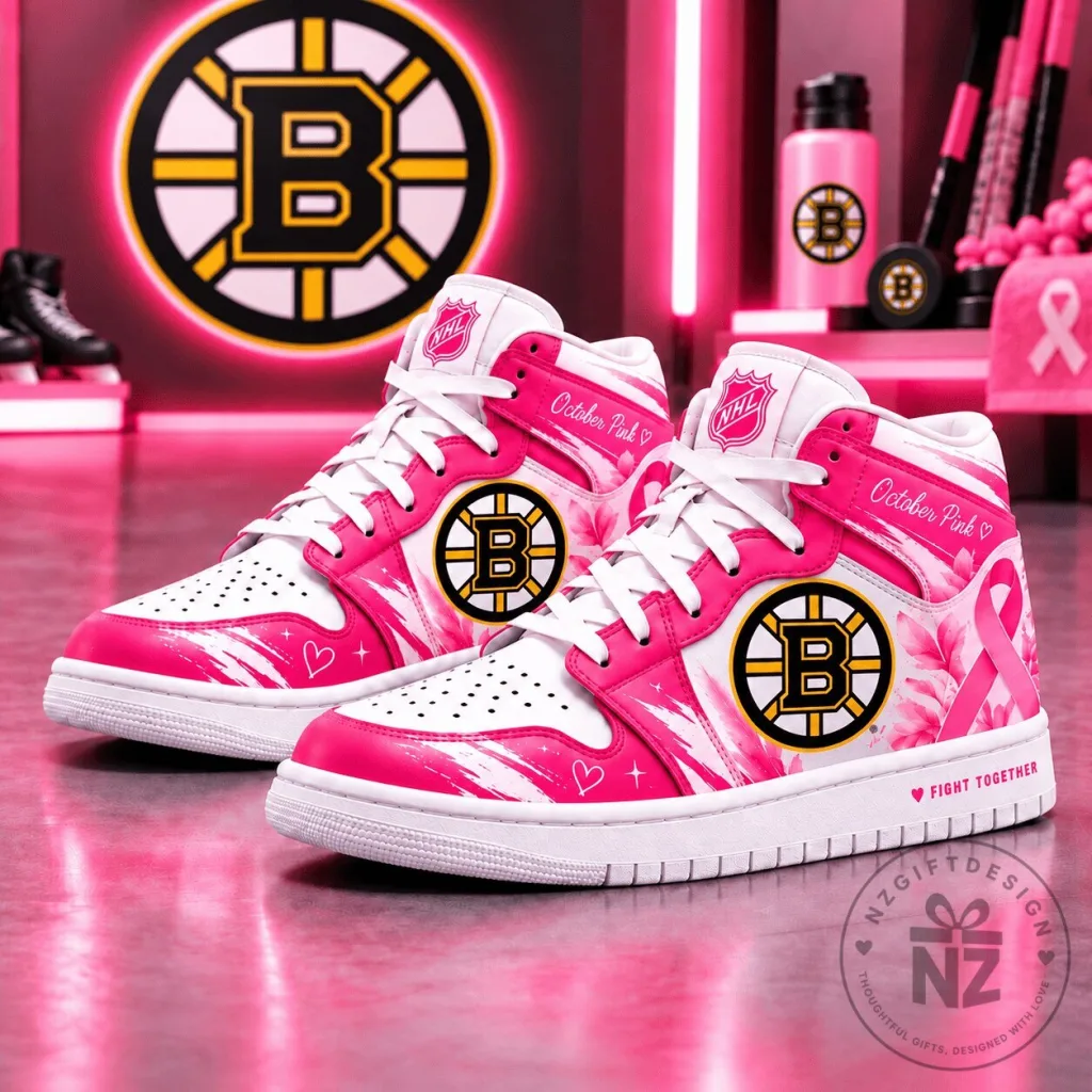 Boston Bruins NHL October Pink Edition High-Top Sneakers Boston Bruins NHL October Pink Edition High-Top Sneakers