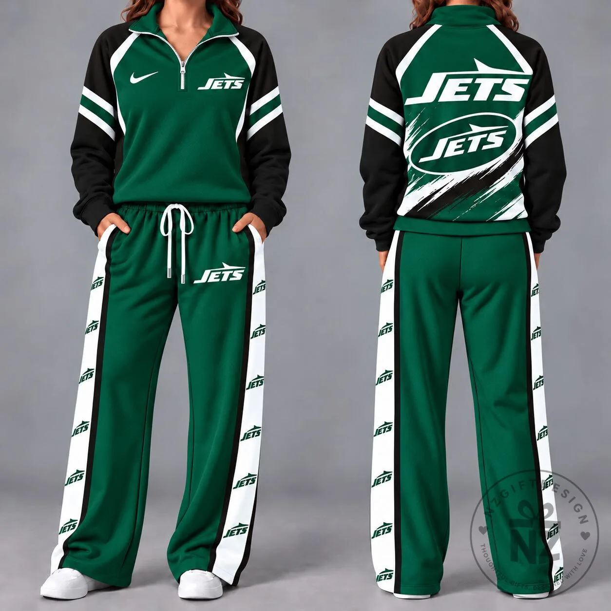 New York Jets NFL Varsity Vibes Quarter-Zip Pullover and Wide-Leg Pants Set