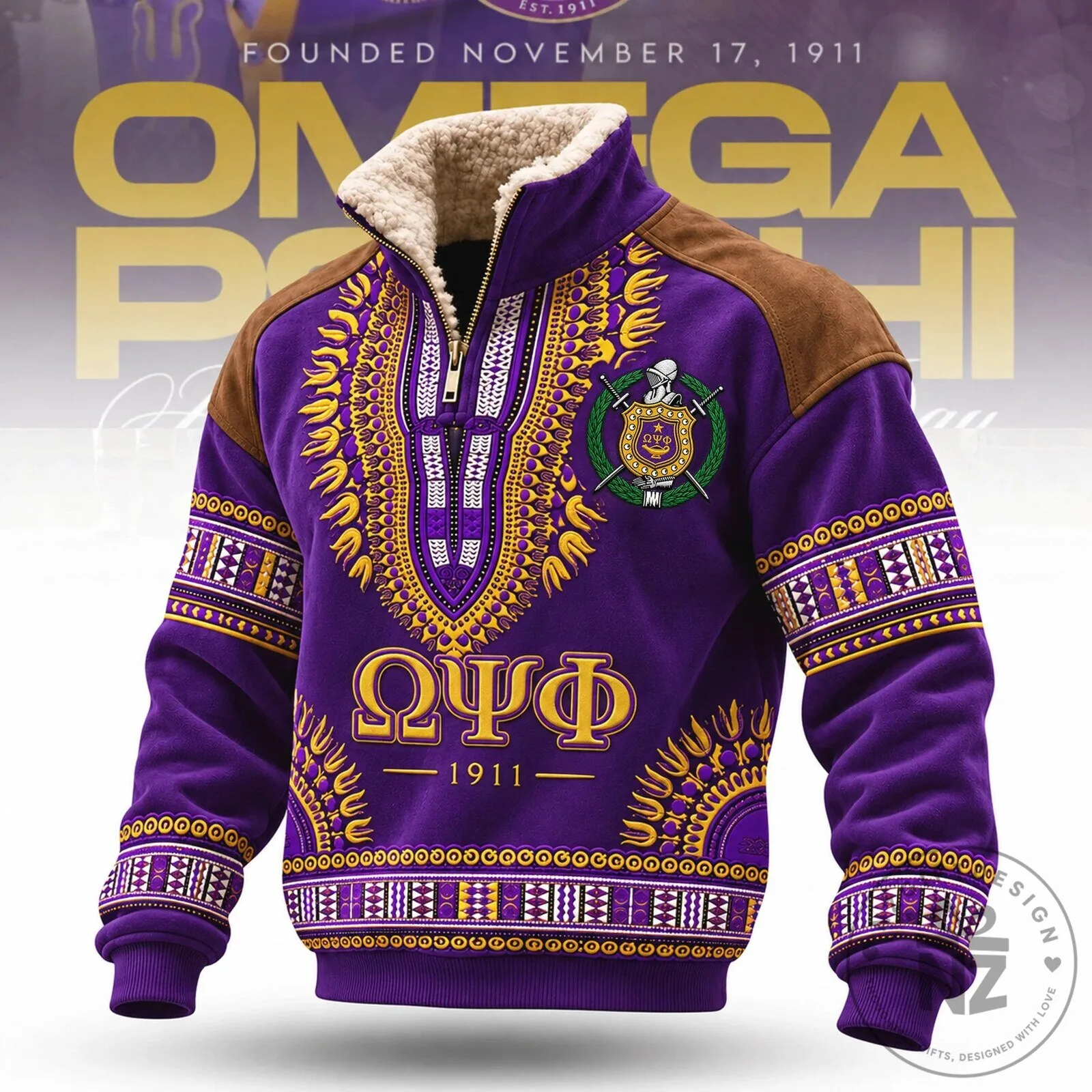 Sherpa Collar Pullover Sweatshirt for Omega Psi Phi Fraternity