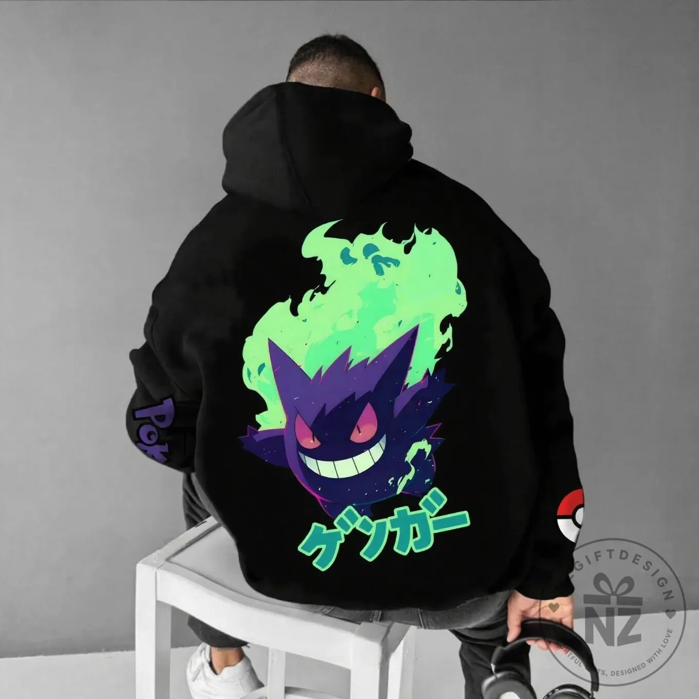 Pokemon Gengar Ghost Type Character Graphic Black Hoodie