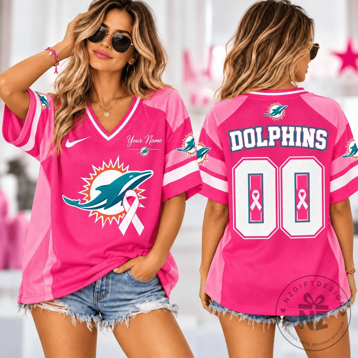 Miami Dolphins NFL Pink Breast Cancer Awareness Game Day Football Jersey