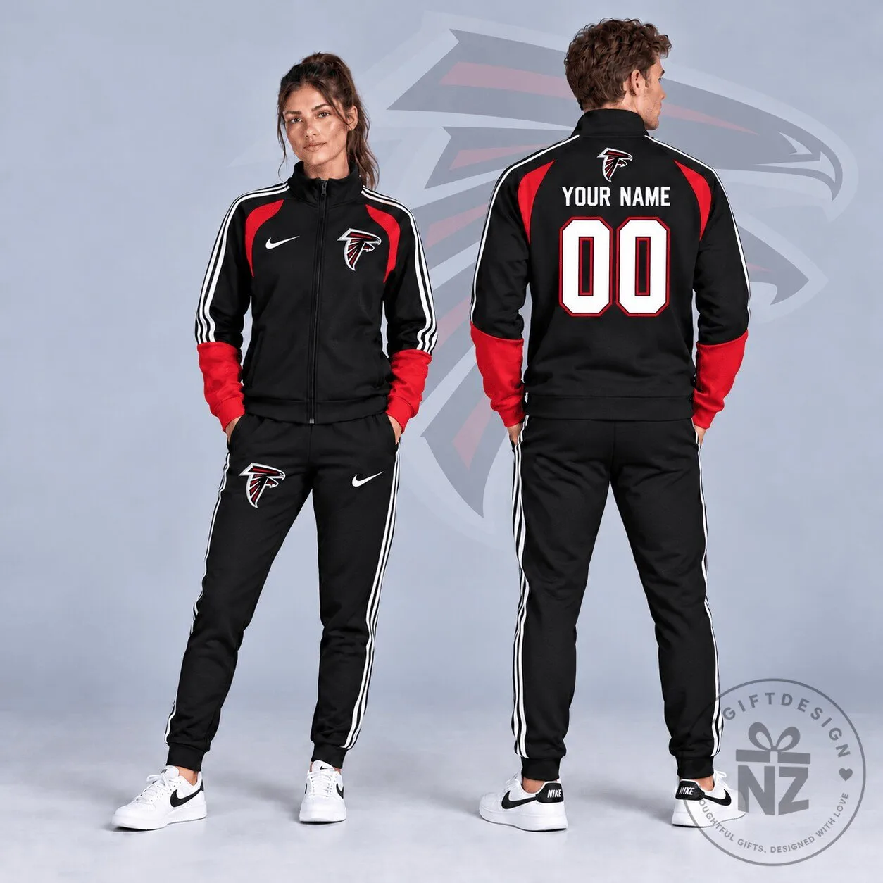 Atlanta Falcons Custom Name Number Varsity Colorblock Full Zip Tracksuit Jacket 2 Atlanta Falcons Custom Name Number Varsity Colorblock Full Zip Tracksuit Jacket