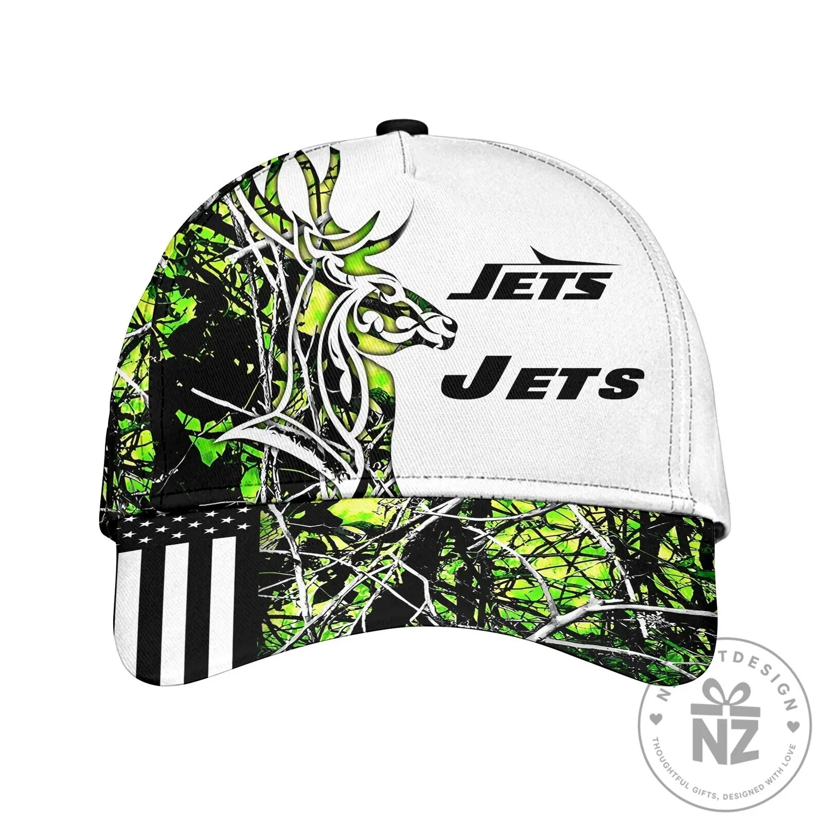 New York Jets Hunting Camouflage Deer Antler American Flag Cap Hat