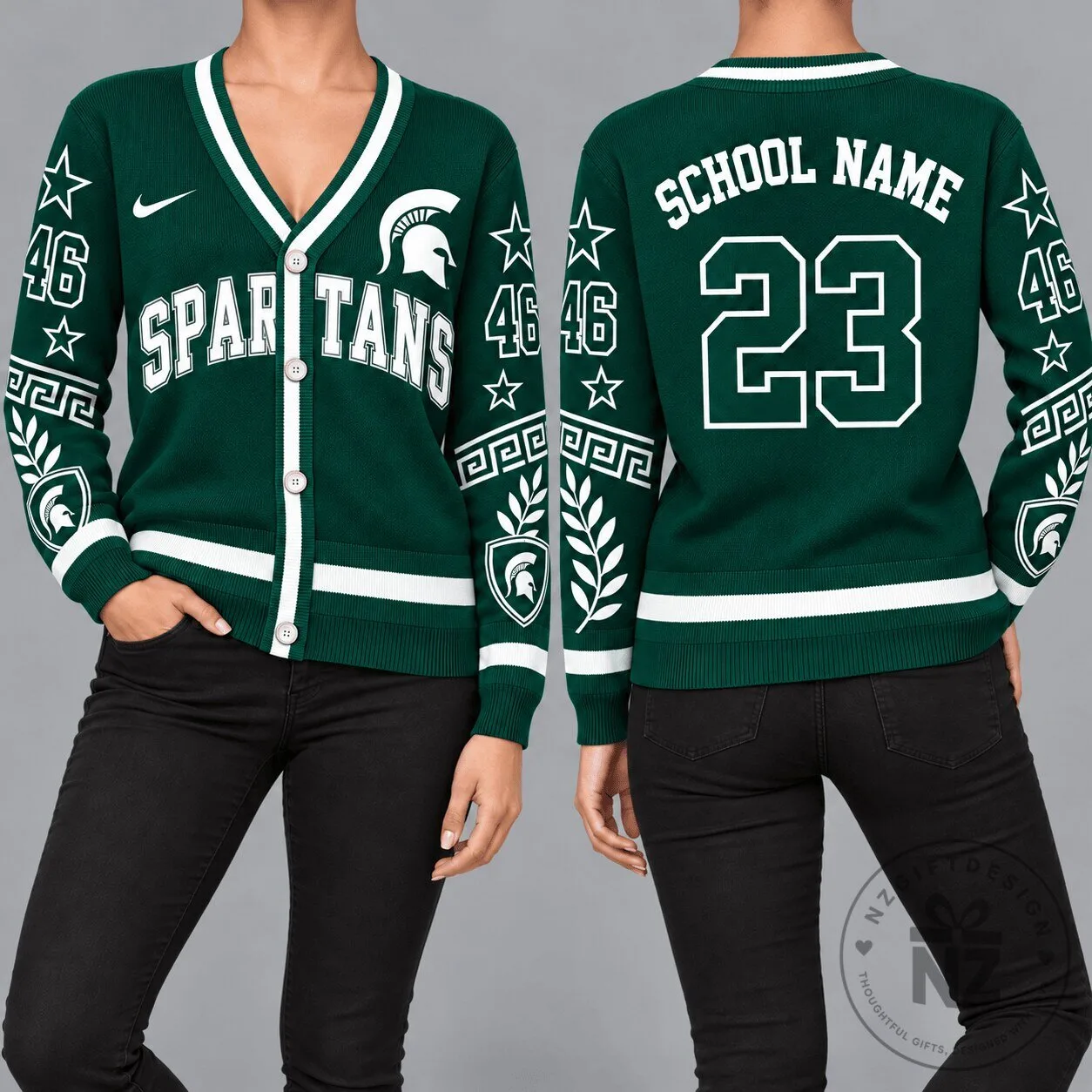 Michigan State Spartans NCAA Retro Star Sleeve Cardigan Sweater 1 Michigan State Spartans NCAA Retro Star Sleeve Cardigan Sweater