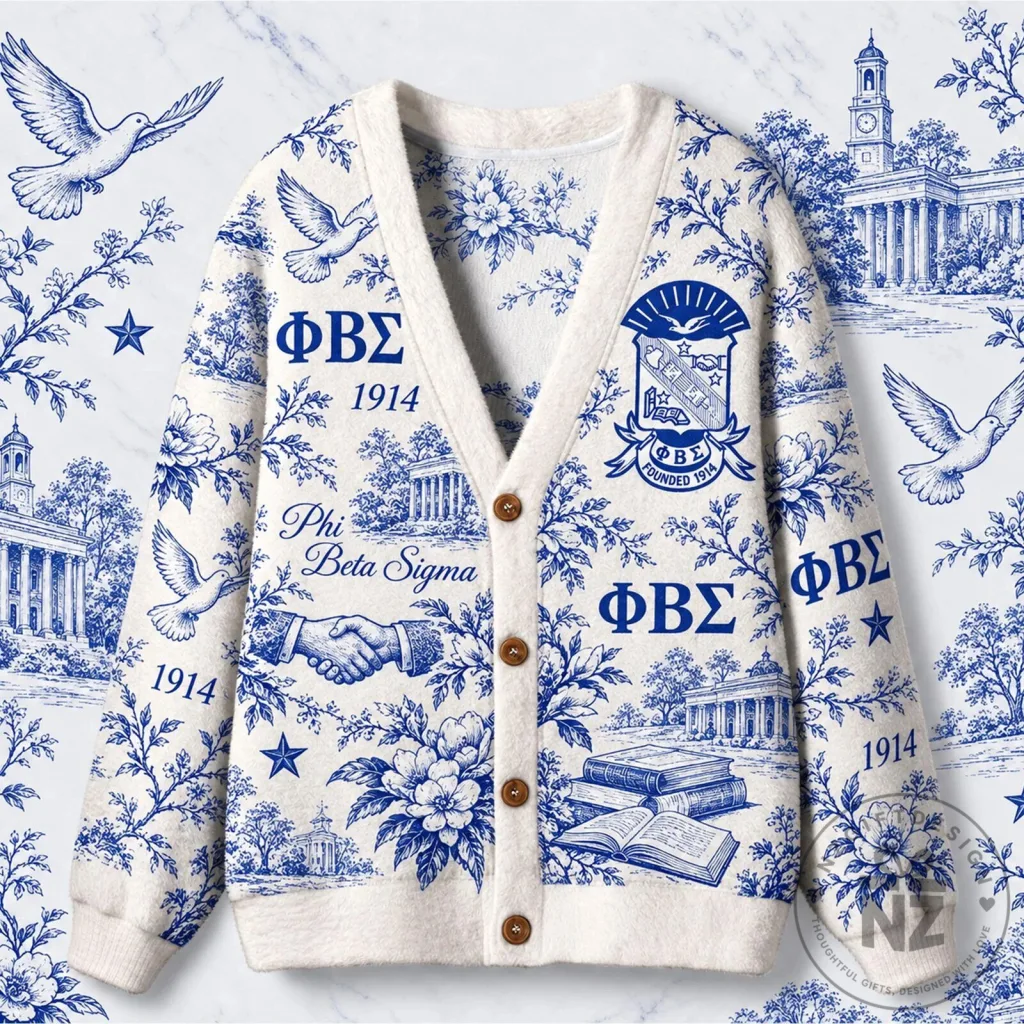Phi Beta Sigma Fraternity Toile Pattern Cardigan Sweater Phi Beta Sigma Fraternity Toile Pattern Cardigan Sweater