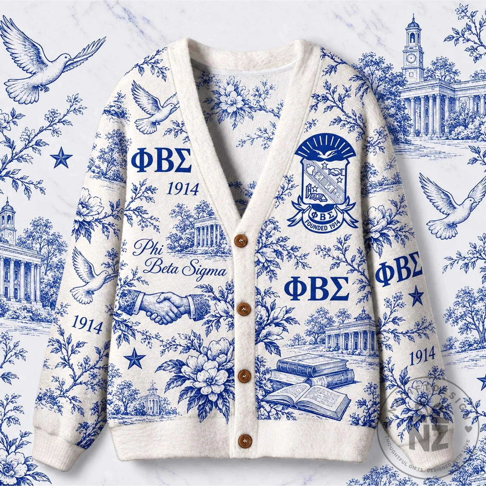Phi Beta Sigma Fraternity Toile Pattern Cardigan Sweater 5 Phi Beta Sigma Fraternity Toile Pattern Cardigan Sweater