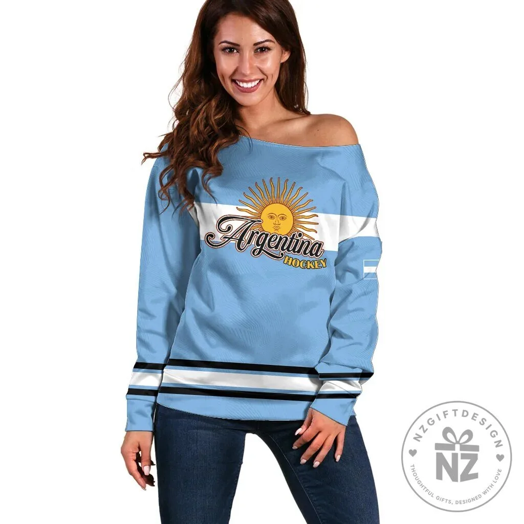 Argentina Hockey Team Off Shoulder Long Sleeve Sweatshirt for Women 1 Argentina Hockey Team Off Shoulder Long Sleeve Sweatshirt for Women