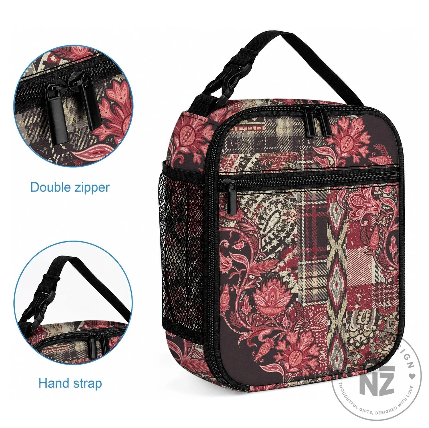 African Floral Maasai Shuka Red Motif Insulated Lunch Bag 8 African Floral Maasai Shuka Red Motif Insulated Lunch Bag