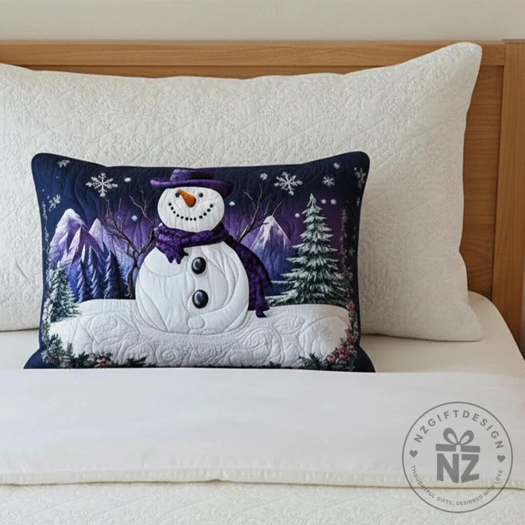 Snowman Winter Wonderland Quilted Pillow Case for Holiday Home Decor