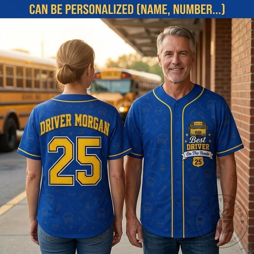 Personalized School Bus Driver Best Driver On The Route Baseball Jersey 5 Personalized School Bus Driver Best Driver On The Route Baseball Jersey