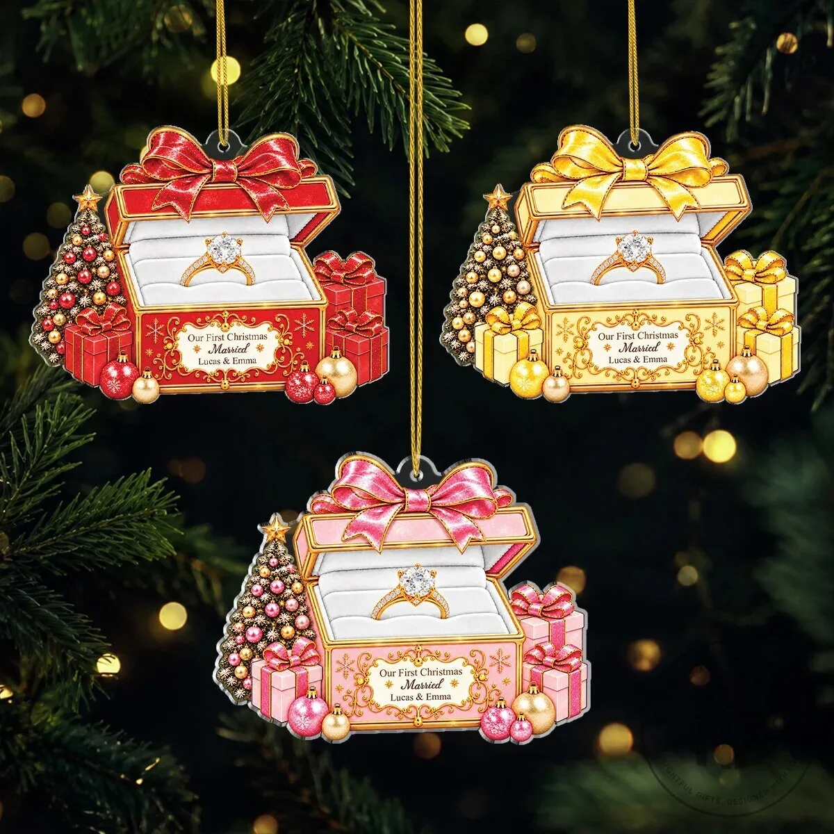 Our First Christmas Married Personalized Engagement Ring Box Ornament 10 Our First Christmas Married Personalized Engagement Ring Box Ornament