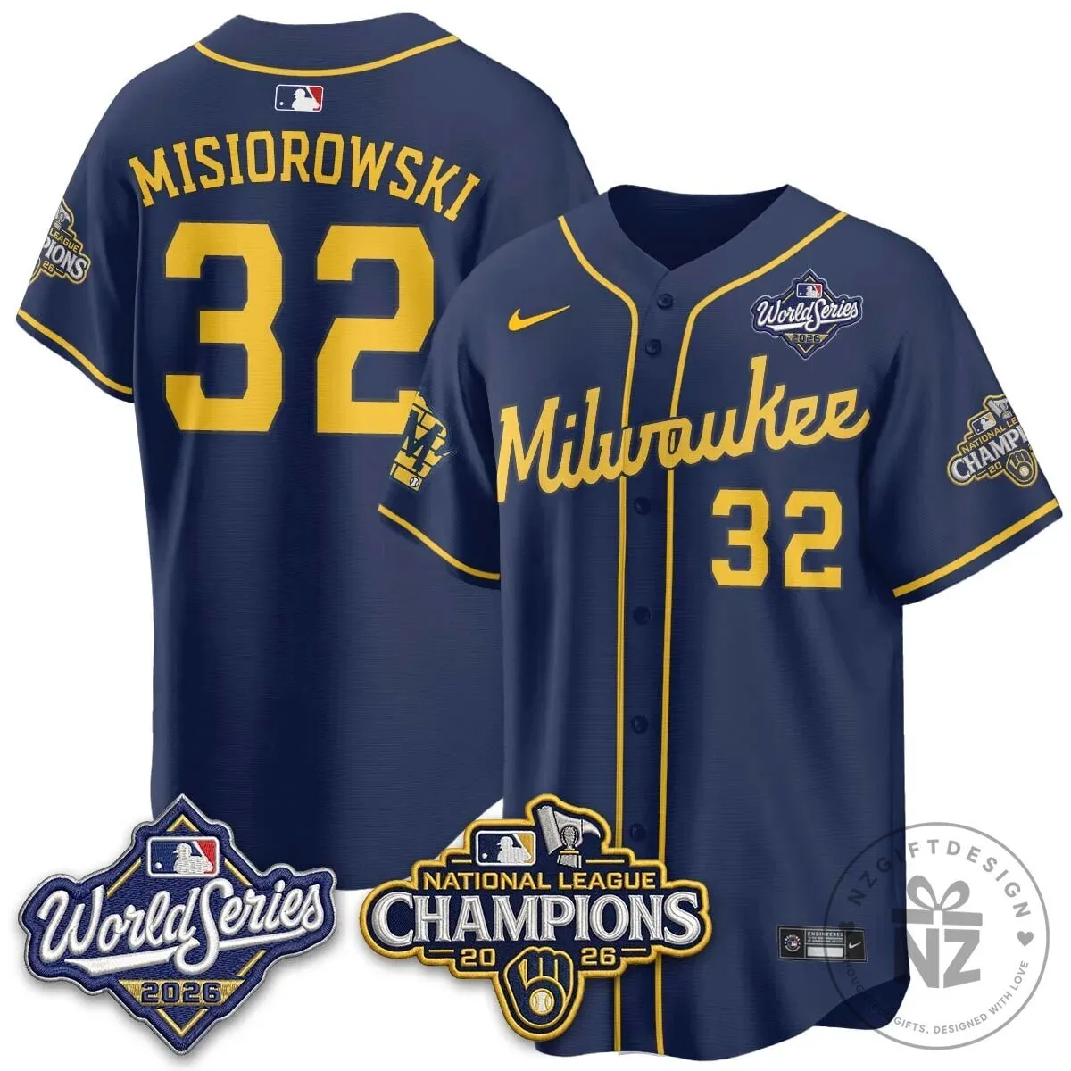 Milwaukee Brewers 2026 World Series National League Champions Baseball Jersey 65 Milwaukee Brewers 2026 World Series National League Champions Baseball Jersey