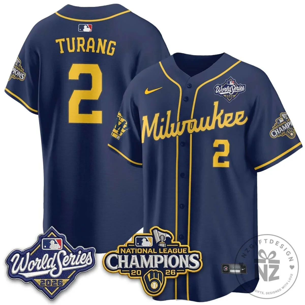Milwaukee Brewers 2026 World Series National League Champions Baseball Jersey 80 Milwaukee Brewers 2026 World Series National League Champions Baseball Jersey