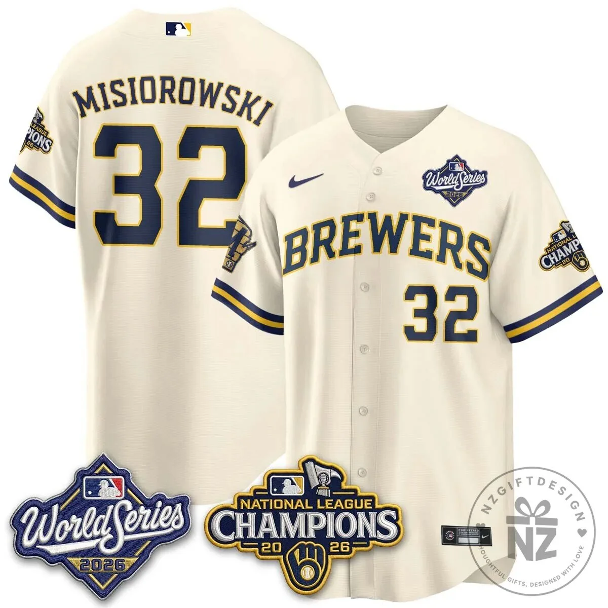 Milwaukee Brewers 2026 World Series National League Champions Baseball Jersey 90 Milwaukee Brewers 2026 World Series National League Champions Baseball Jersey