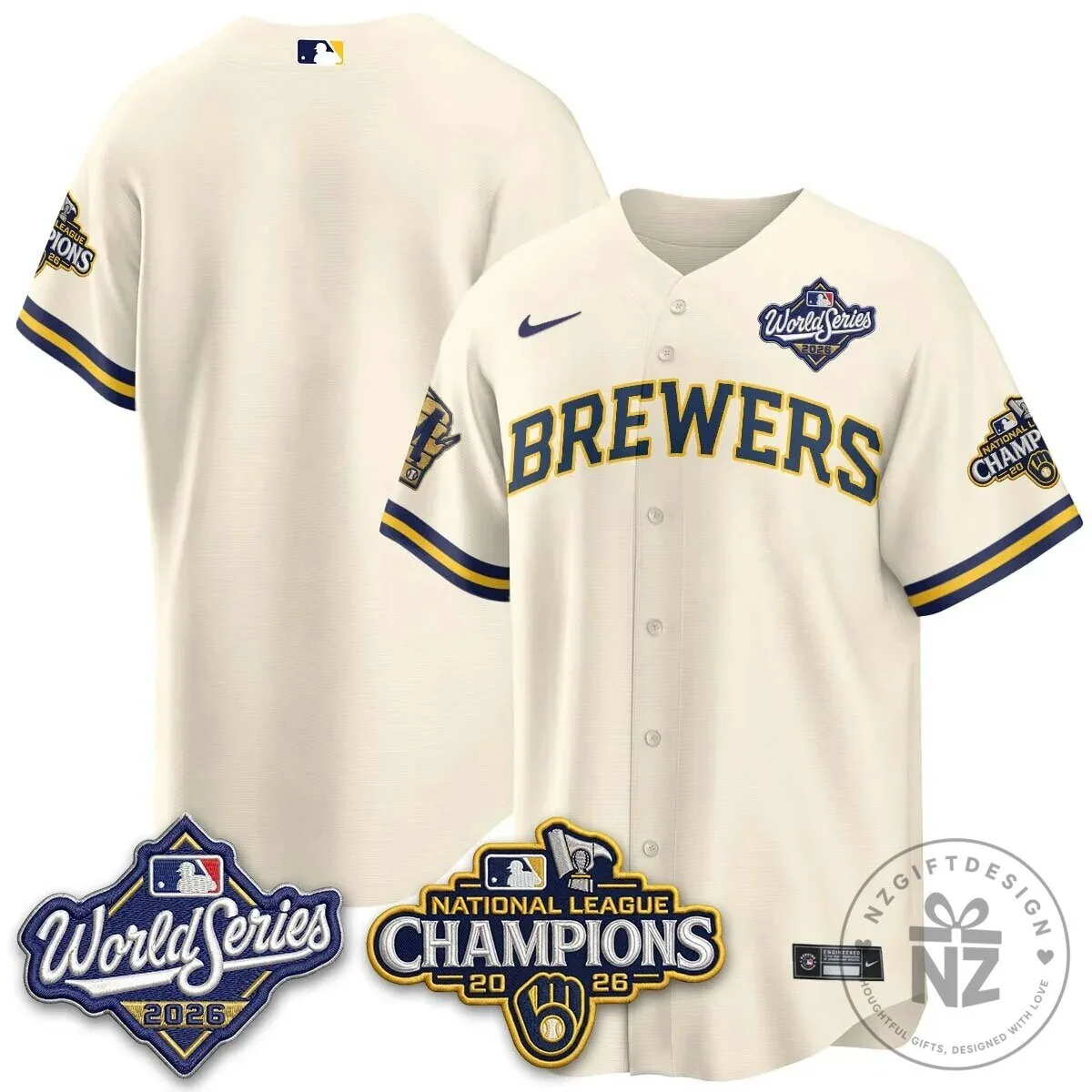 Milwaukee Brewers 2026 World Series National League Champions Baseball Jersey 95 Milwaukee Brewers 2026 World Series National League Champions Baseball Jersey