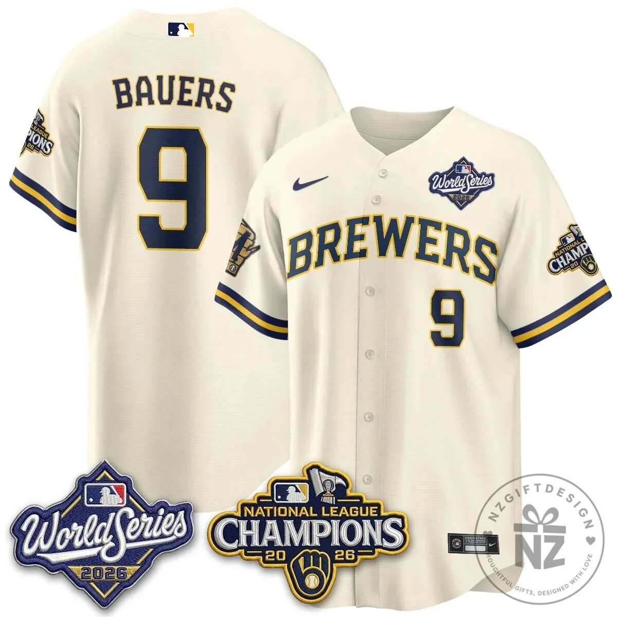 Milwaukee Brewers 2026 World Series National League Champions Baseball Jersey 98 Milwaukee Brewers 2026 World Series National League Champions Baseball Jersey