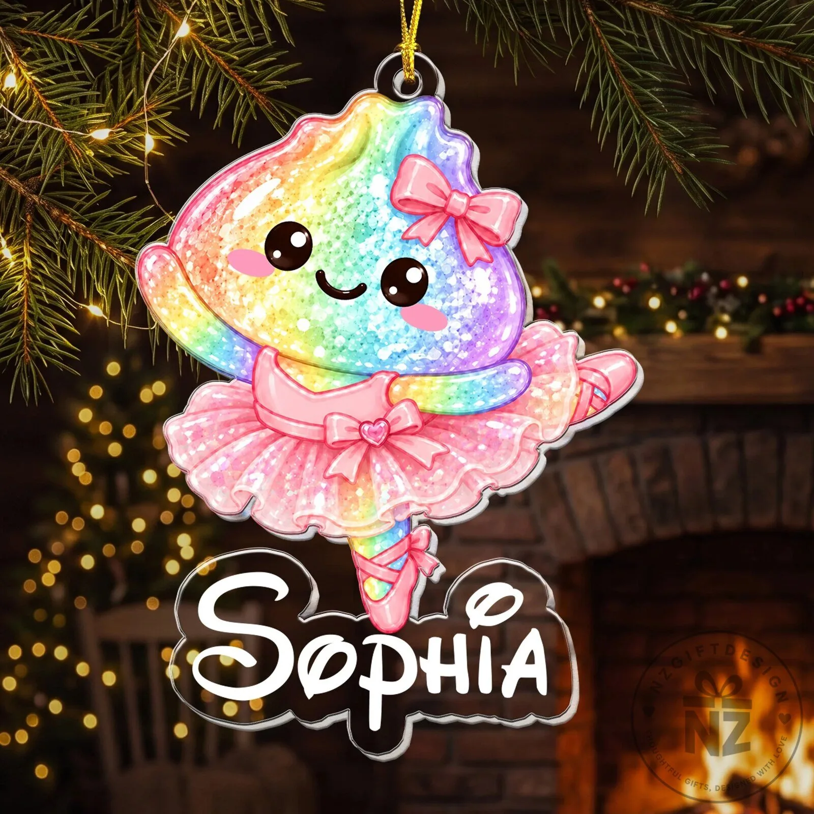 Personalized Rainbow Dumpling Ballerina Christmas Ornament 6 Personalized Rainbow Dumpling Ballerina Christmas Ornament