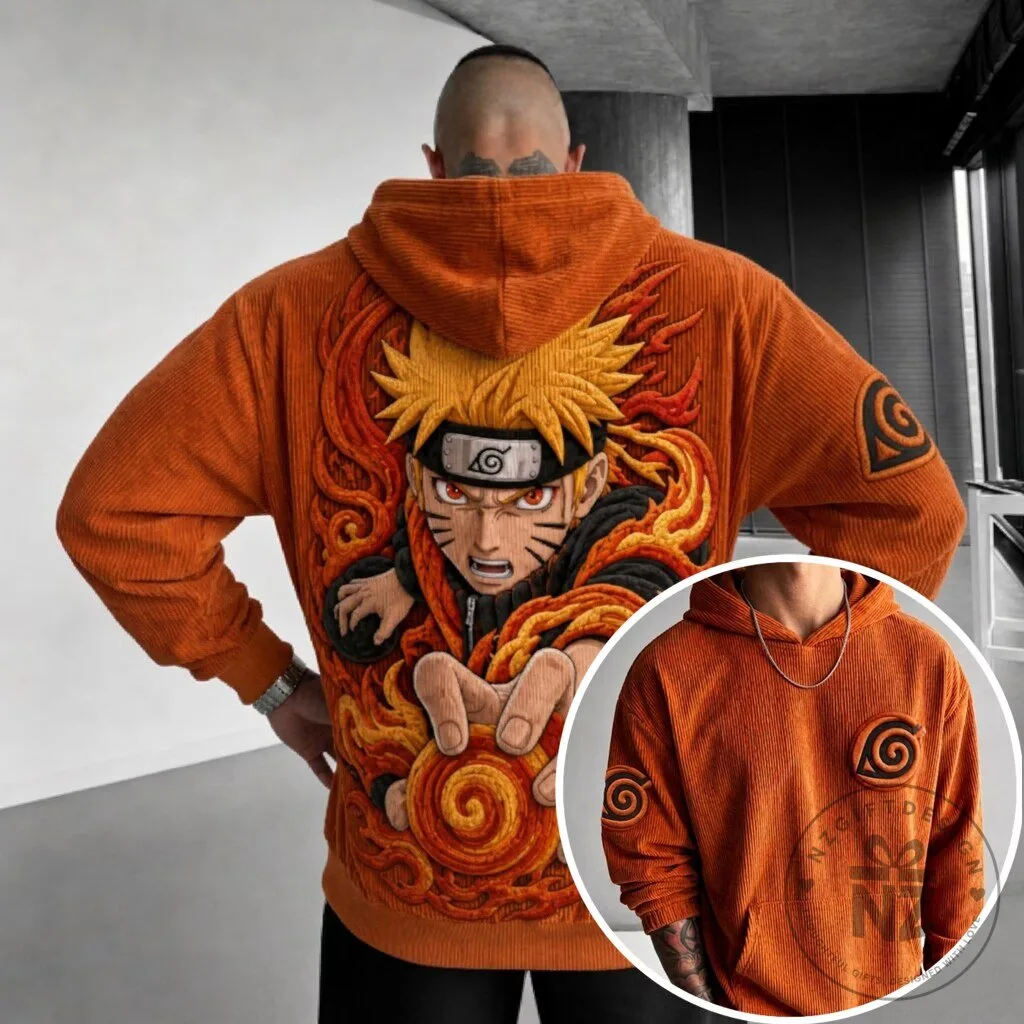Naruto Uzumaki Nine-Tailed Fox Sage Mode Corduroy Hoodie