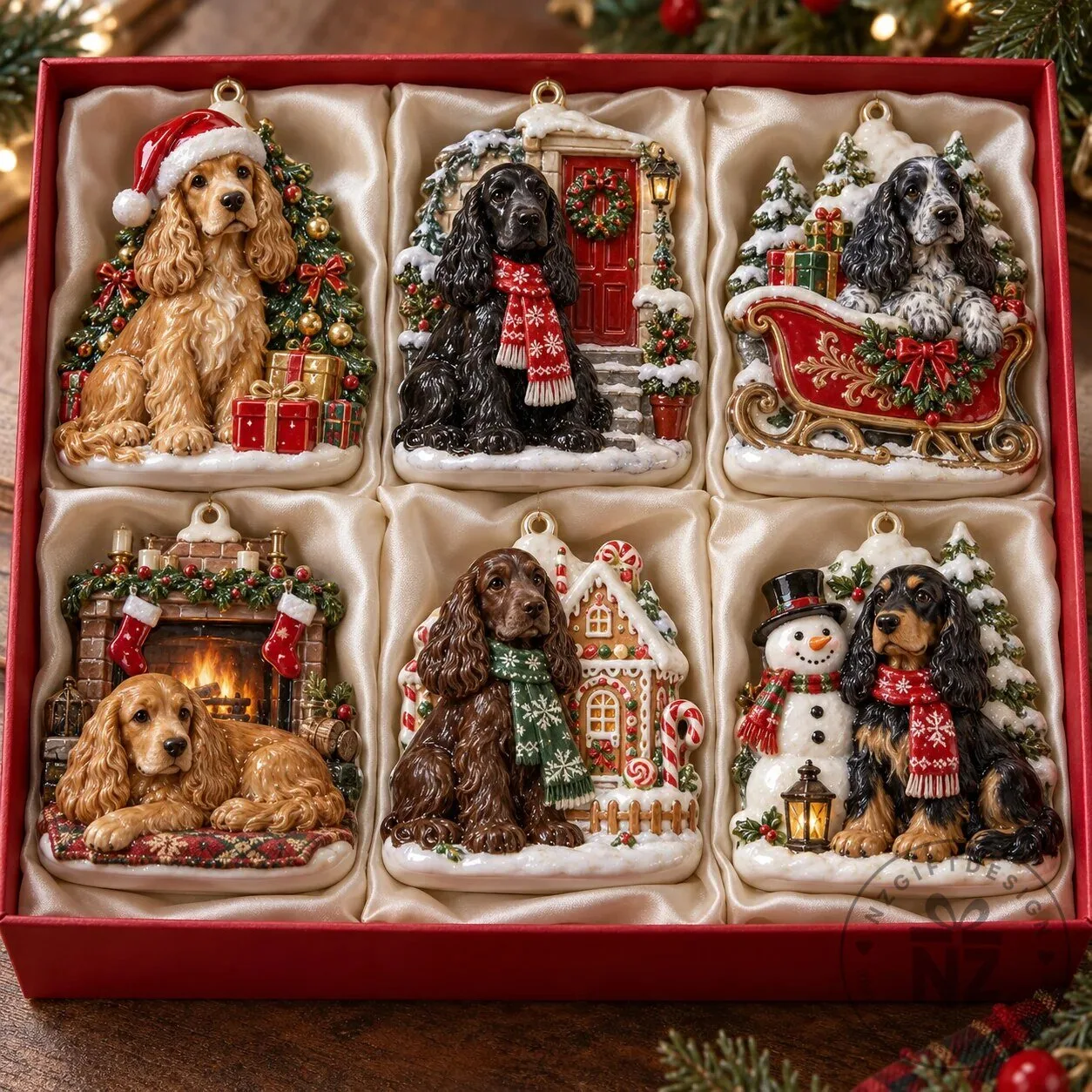 English Cocker Spaniel Christmas Holiday Tree Ornament Gift Set 9 English Cocker Spaniel Christmas Holiday Tree Ornament Gift Set