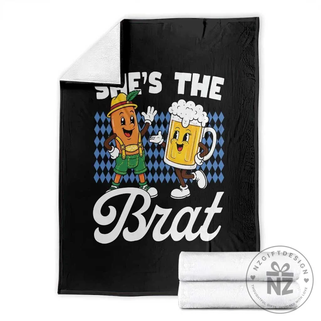 She's The Brat Oktoberfest Matching Couple Drinking Humor Graphic Throw Blanket