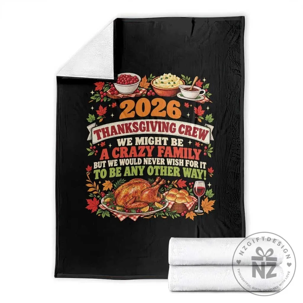 Funny Family Thanksgiving Crew 2026 Throw Blanket
