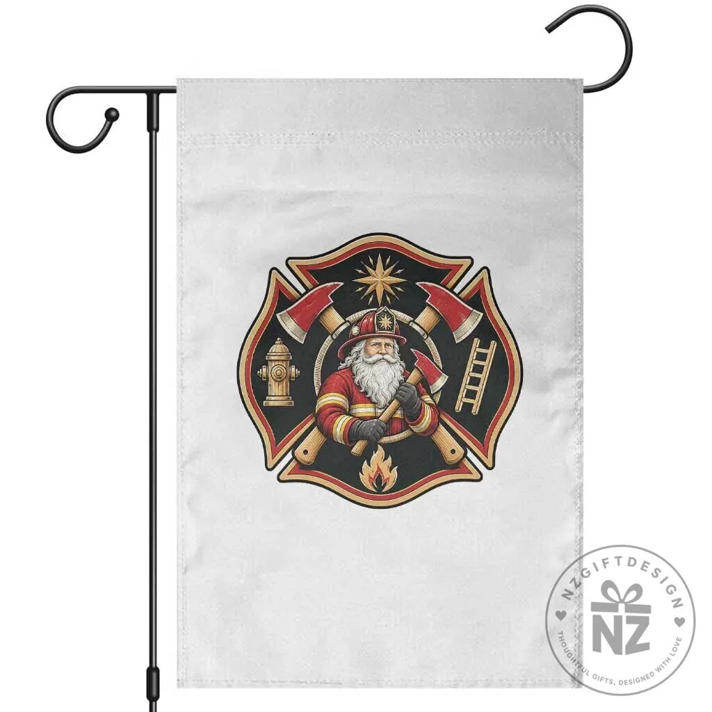 Santa Firefighter Maltese Cross Christmas Garden Flag Festive First Responder Holiday Decor
