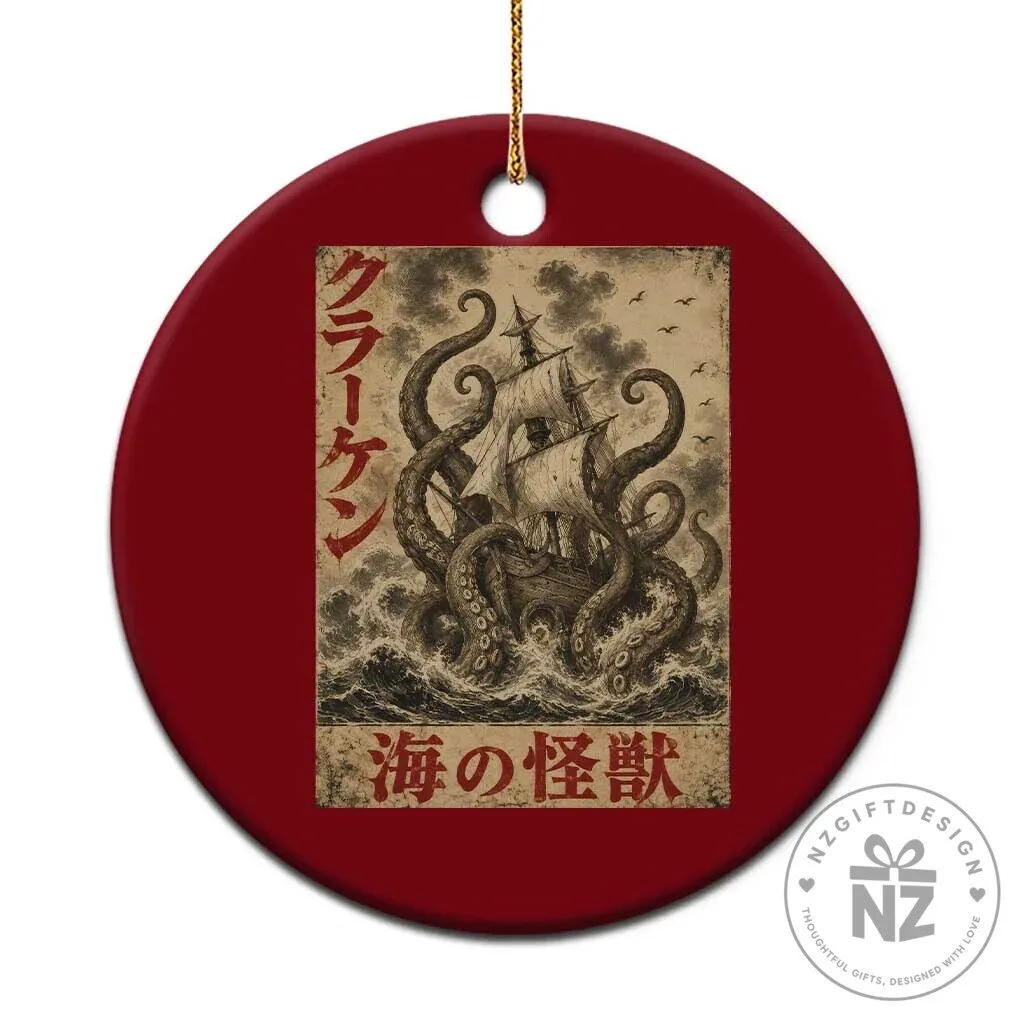 Vintage Japanese Ukiyoe Kraken Giant Octopus Sea Monster Christmas Ornament