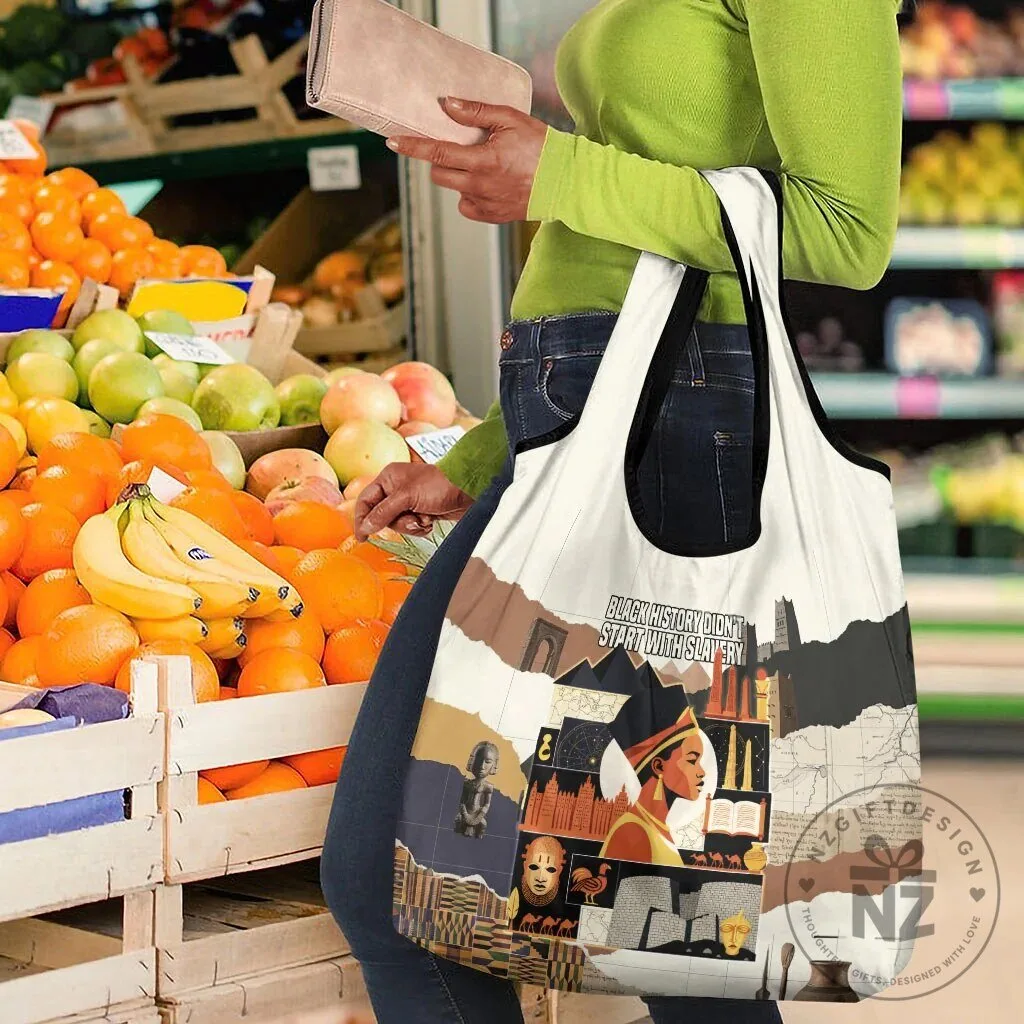 Black History Didn't Start With Slavery African Heritage Reusable Grocery Bag 12 Black History Didn