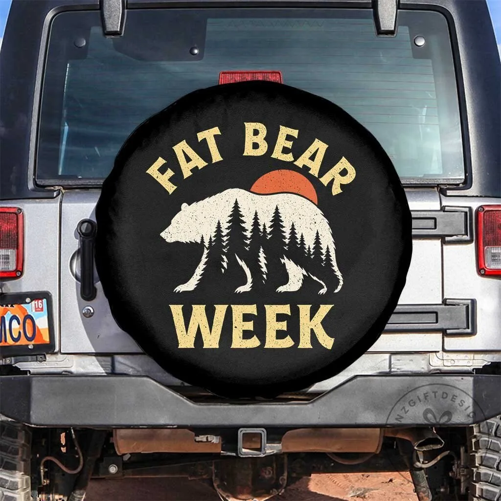 Fat Bear Week Vintage Sunset Forest Graphic Spare Tire Cover Alaska Wildlife Nature