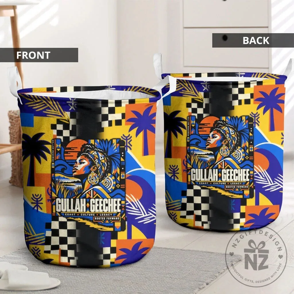 Gullah Geechee African American Heritage Laundry Basket with Coastal Abstract Art 6 Gullah Geechee African American Heritage Laundry Basket with Coastal Abstract Art