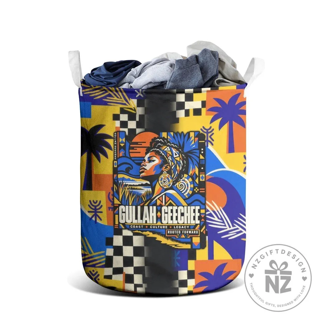 Gullah Geechee African American Heritage Laundry Basket with Coastal Abstract Art 7 Gullah Geechee African American Heritage Laundry Basket with Coastal Abstract Art