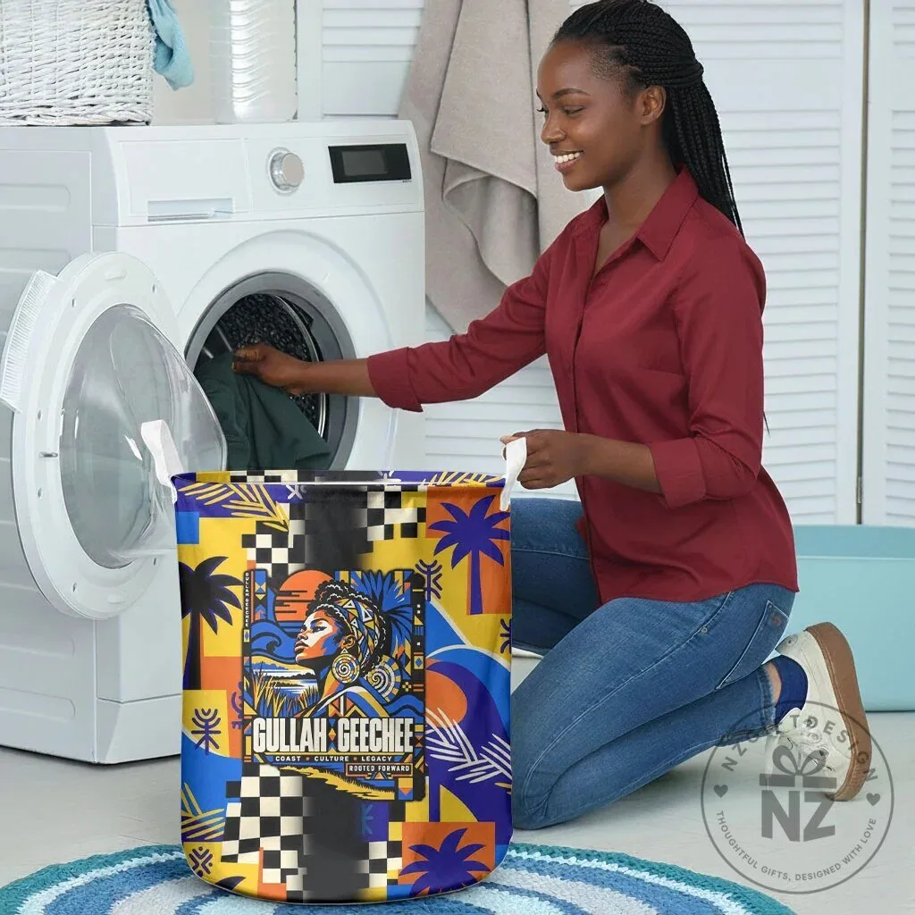 Gullah Geechee African American Heritage Laundry Basket with Coastal Abstract Art 8 Gullah Geechee African American Heritage Laundry Basket with Coastal Abstract Art