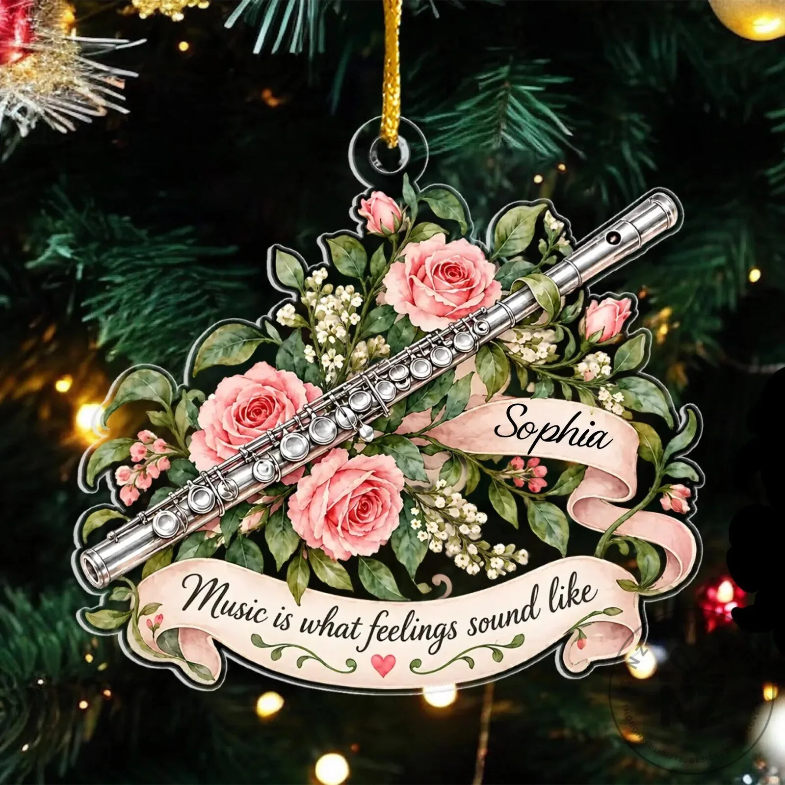 Personalized Flute Player Floral Christmas Tree Ornament 9 Personalized Flute Player Floral Christmas Tree Ornament
