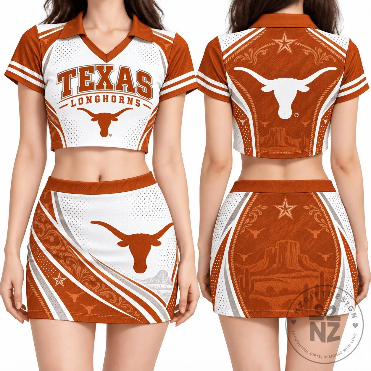 Texas Longhorns Women's Cropped Polo Shirt and Skirt Set
