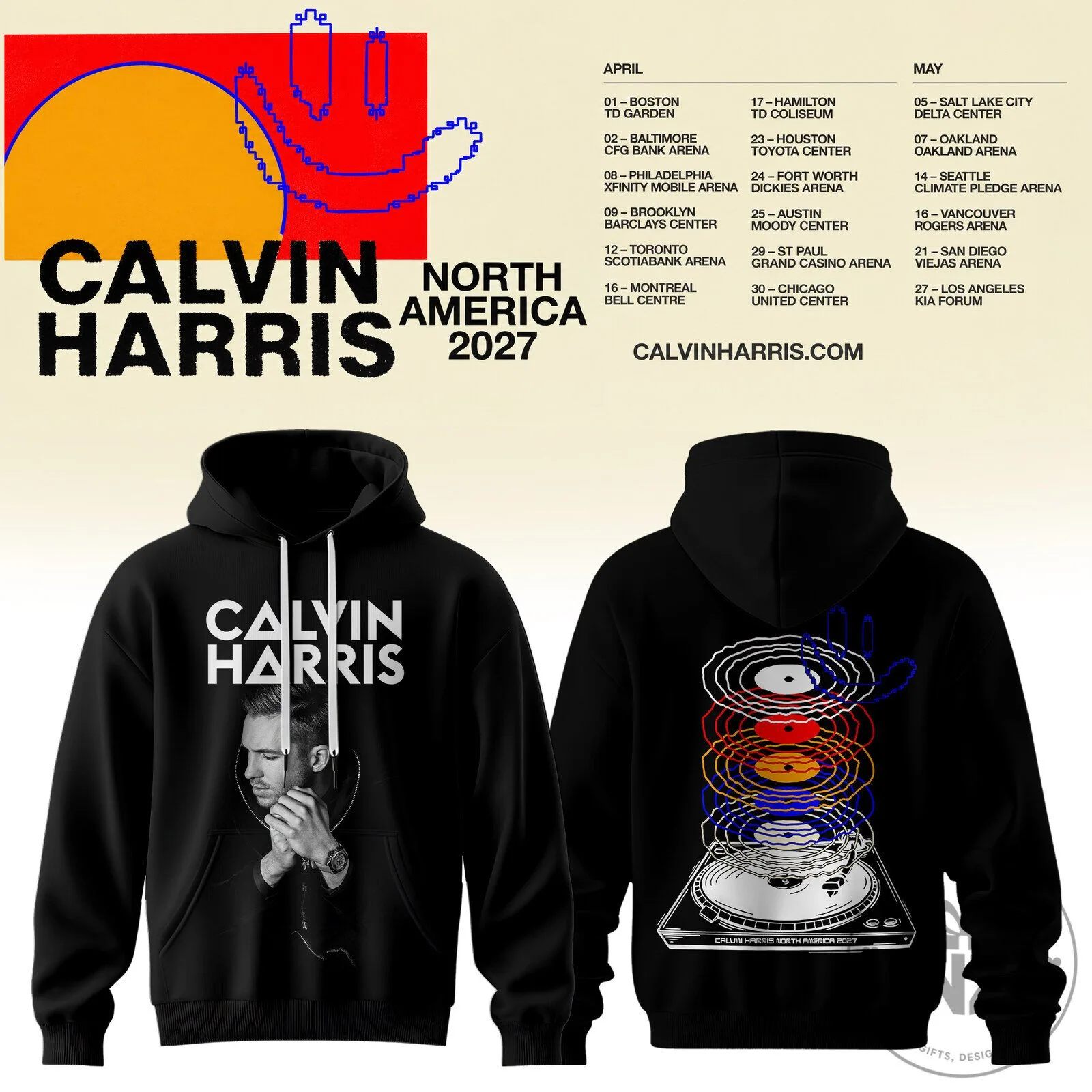Calvin Harris North America 2027 Tour Dates DJ Turntable Graphic Hoodie