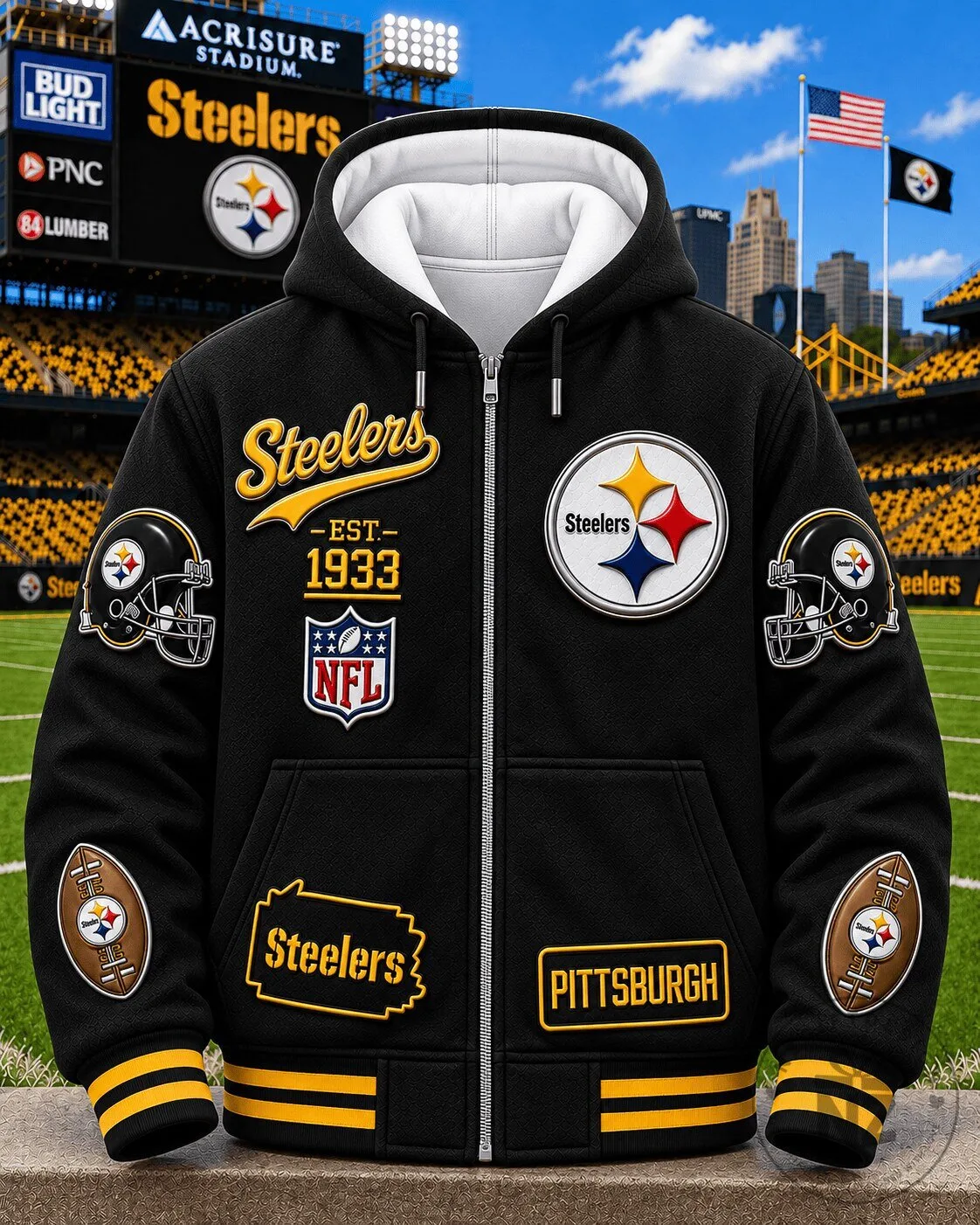 Pittsburgh Steelers NFL Football Team Full Zip Hoodie