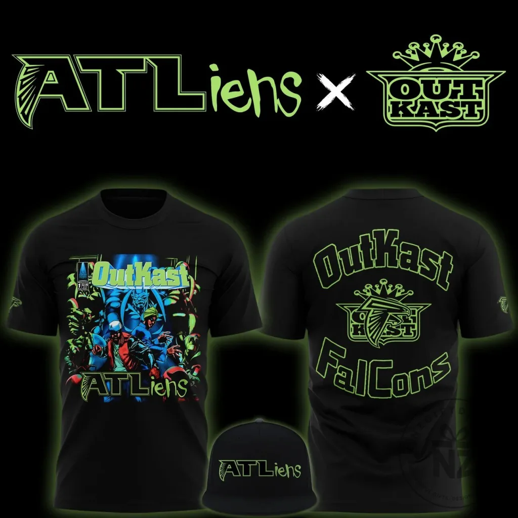 Outkast ATLiens Album Atlanta Falcons 30th Anniversary Black T-Shirt Outkast ATLiens Album Atlanta Falcons 30th Anniversary Black T-Shirt