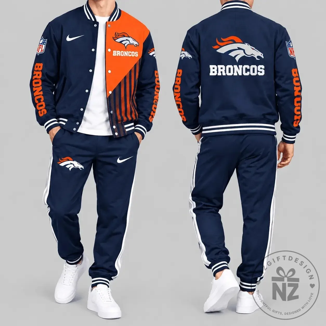 Denver Broncos NFL Football Team Bomber Jacket and Jogger Pants Set