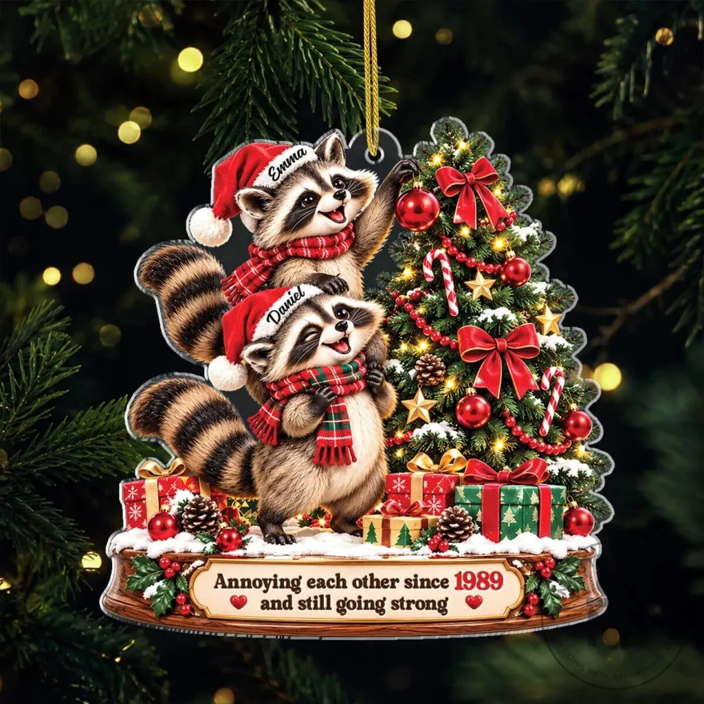 Personalized Raccoon Couple Christmas Tree Ornament - Annoying Each Other Since 1989 Personalized Raccoon Couple Christmas Tree Ornament - Annoying Each Other Since 1989