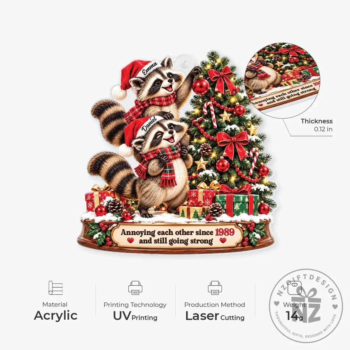 Personalized Raccoon Couple Christmas Tree Ornament - Annoying Each Other Since 1989 10 Personalized Raccoon Couple Christmas Tree Ornament - Annoying Each Other Since 1989