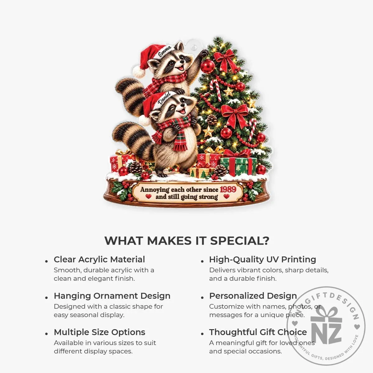 Personalized Raccoon Couple Christmas Tree Ornament - Annoying Each Other Since 1989 13 Personalized Raccoon Couple Christmas Tree Ornament - Annoying Each Other Since 1989