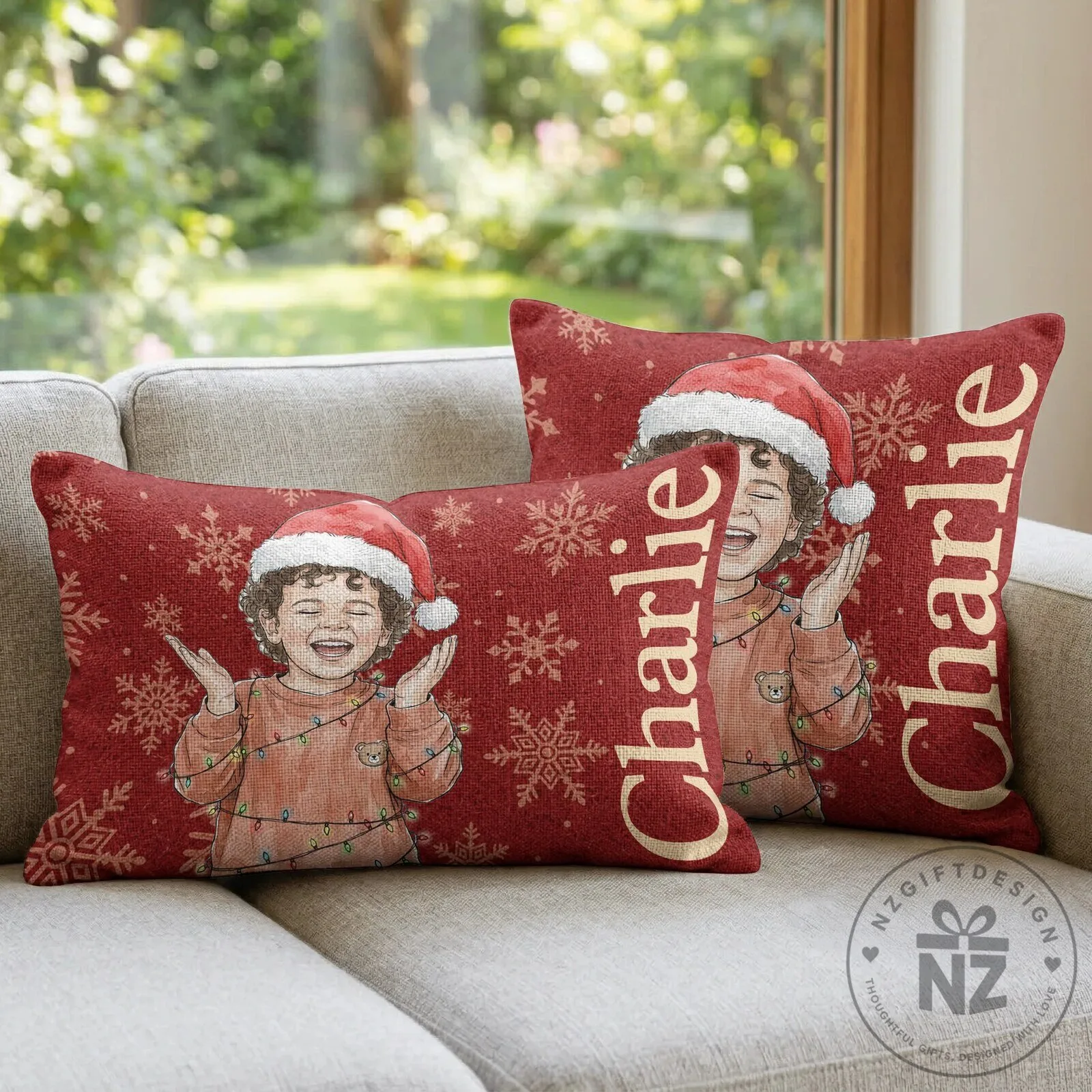 Personalized Christmas Family Portrait Watercolor Snowflake Pillow 15 Personalized Christmas Family Portrait Watercolor Snowflake Pillow