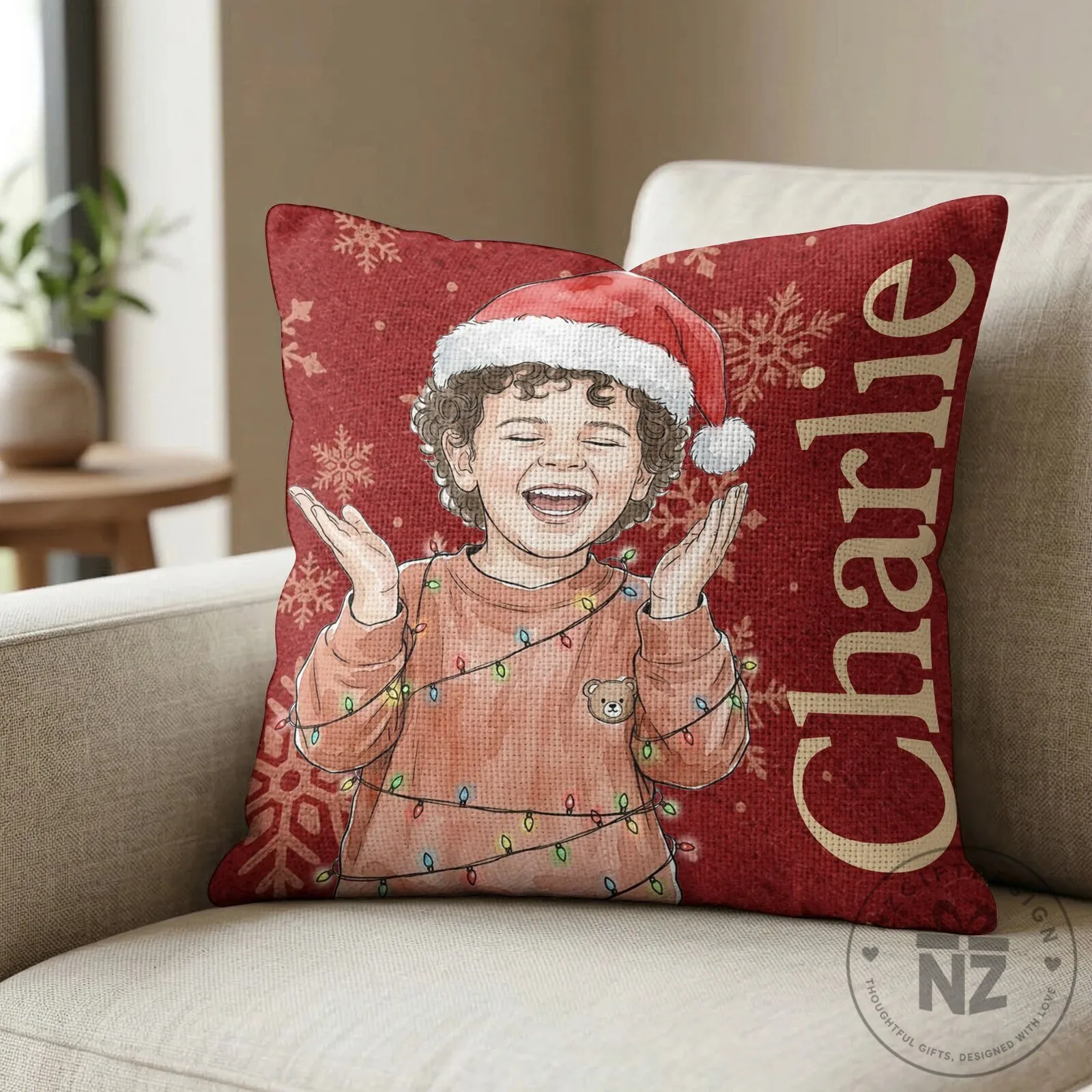 Personalized Christmas Family Portrait Watercolor Snowflake Pillow 20 Personalized Christmas Family Portrait Watercolor Snowflake Pillow