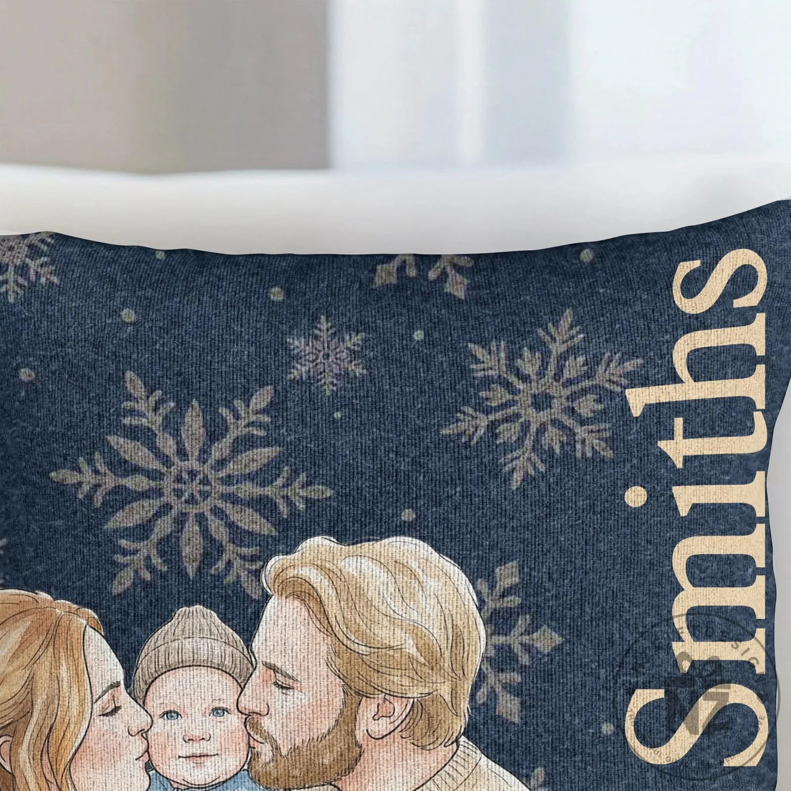 Personalized Christmas Family Portrait Watercolor Snowflake Pillow 21 Personalized Christmas Family Portrait Watercolor Snowflake Pillow