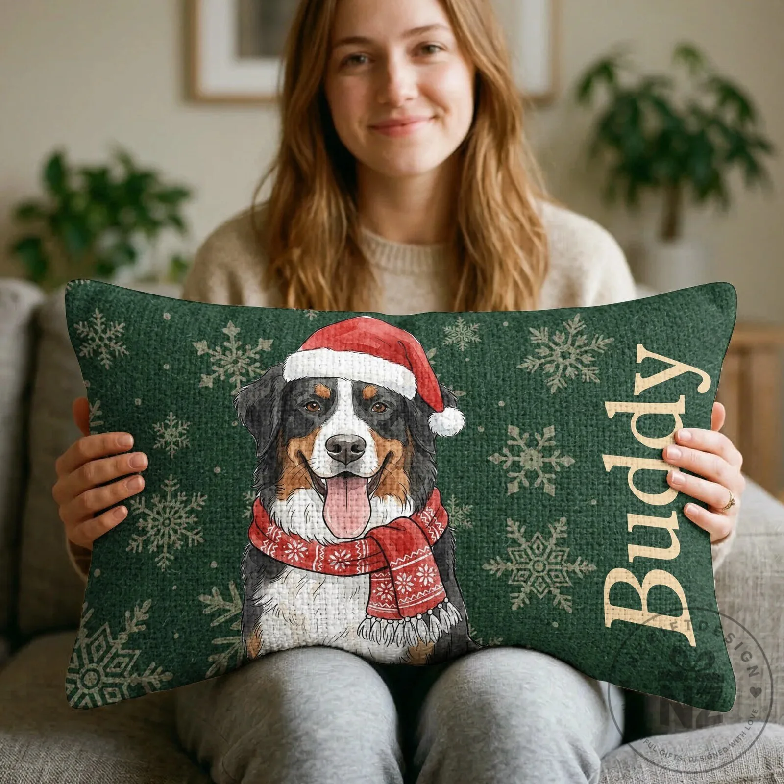 Personalized Christmas Family Portrait Watercolor Snowflake Pillow 22 Personalized Christmas Family Portrait Watercolor Snowflake Pillow