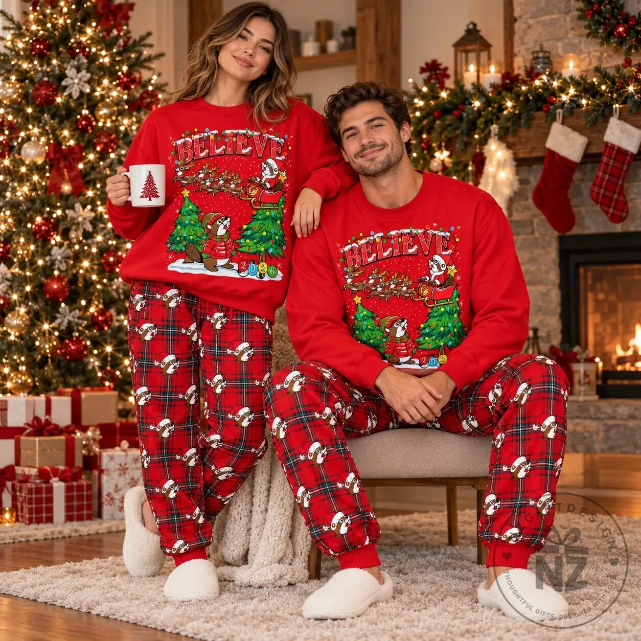 Buc-ee's Christmas Believe Beaver Santa Sleigh Holiday Pajamas Set 6 Buc-ee